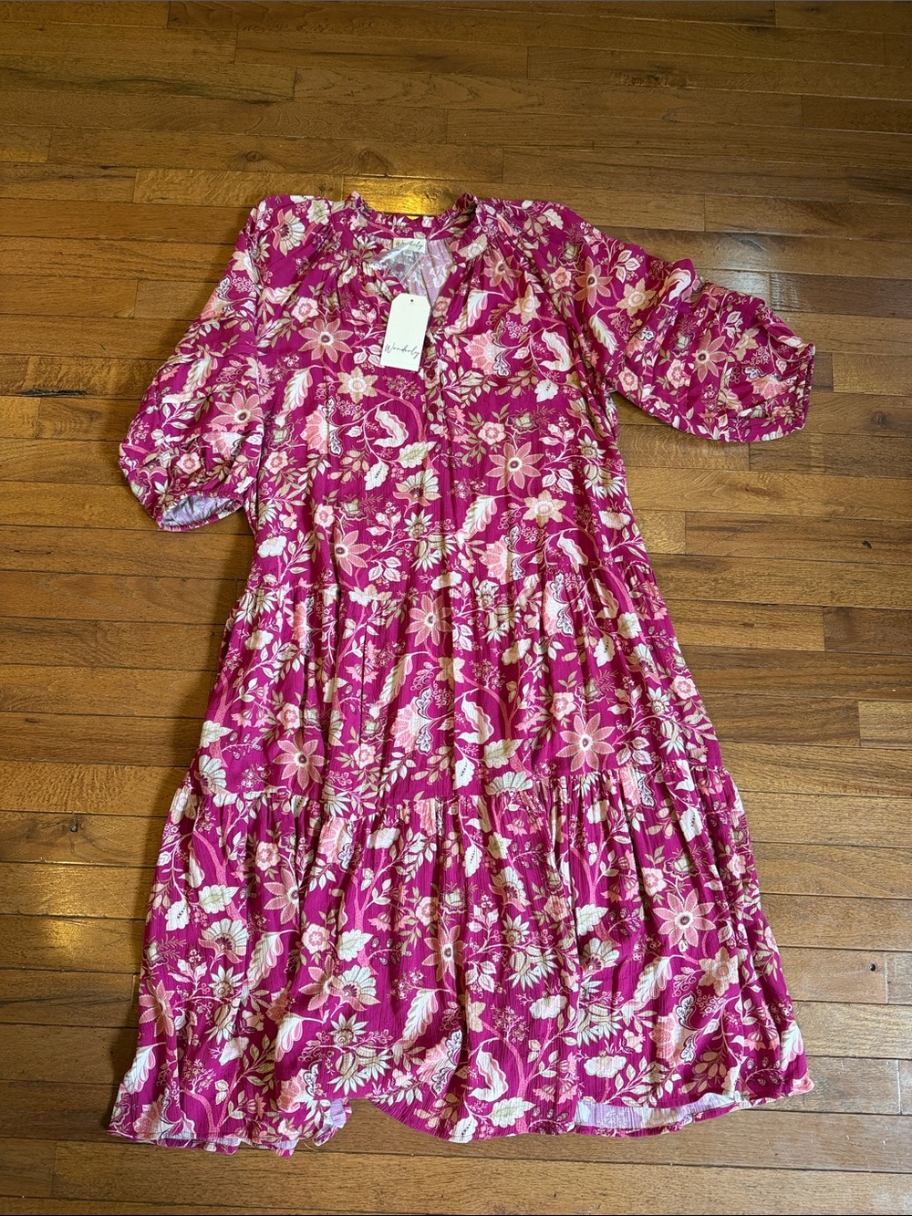 Wonderly Hot Pink Floral Tiered Casual Dress
